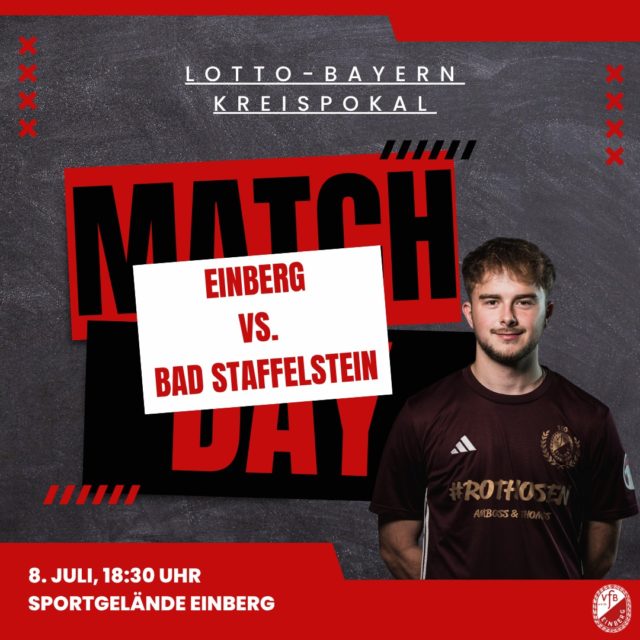 Weiter geht es für unsere 1. Mannschaft im Lotto-Bayern-Kreispokal. Nach dem 4:1 Sieg gegen den SV Coburg-Ketschendorf am Freitag, ist morgen der Bezirksligist TSV 1860 Bad Staffelstein zu Gast in Einberg. Anpfiff ist um 18:30 Uhr. ❤️🤍⚽