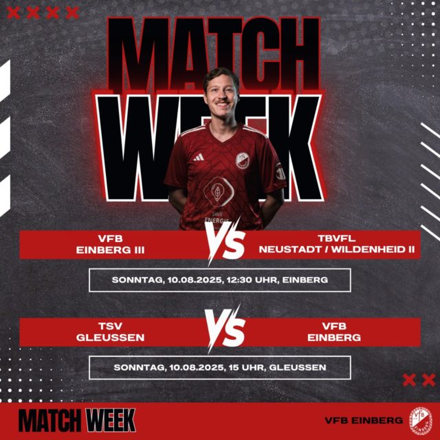 An diesem Wochenende sind nur zwei unserer Fußballmannschaften im Einsatz. Team Malle spielt um 12:30 Uhr gegen die Reserve vom TBVFL Neustadt-Wildenheid. Die "Erste" hat es um 15 Uhr mit dem TSV Gleußen zu tun. ⚪🔴🫶