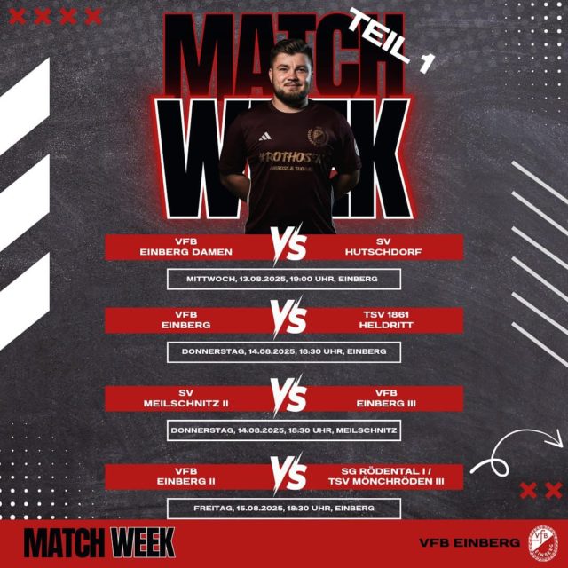 +++Matchweek+++
Es geht Schlag auf Schlag weiter 💪🏽
Während unsere Damen am morgigen Mittwoch ihr erstes Vorbereitungsspiel bestreiten steht für die drei Herren Teams ab Donnerstag der 1. Teil des Doppelspieltags auf dem Programm 🙌🏽
Wir wünschen allen Teams maximalen Erfolg ⚽️❤️🤍⚽️